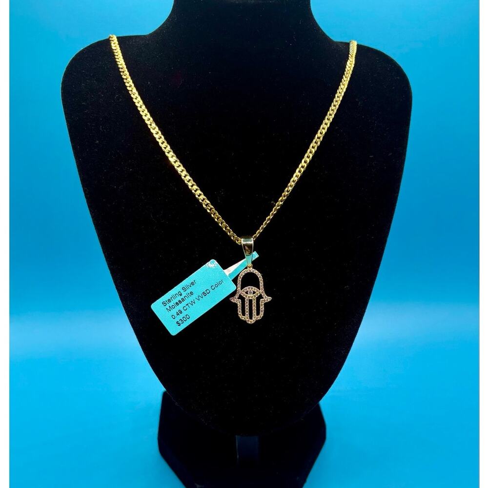 NWT .5ct Moissanite Hamsa Vermeil Gold over 925 Necklace, 20"